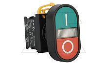 Кнопка двойная PB3E, красный/зеленый, 1NO+1NC, 6A 230VAC/24VDC, с подсветкой без LED, 22mm, IP65 | код PB3E-DM1S11FS1/w00 | АРТ