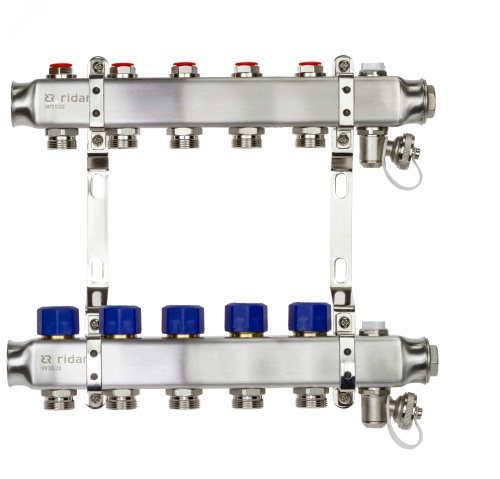 Коллекторная группа SSM-5R set 5 контуров 1' x 3/4' с термостатическими клапанами и кронштейнами | код 088U0975R | Ридан