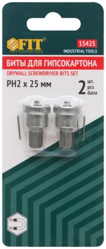 Насадки д/быстрого завинч. самор. по гипр. набор сталь S2 профи РН2х25мм (уп.2шт) FIT 15425 фото 3