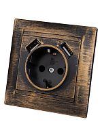 Розетка 2П+З 16А 250В + 2 USB порта 2,1А 5В старинная бронза Лама TDM | код SQ1815-0772 | TDM