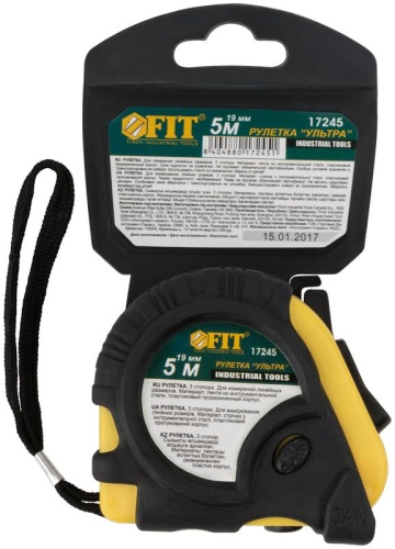 Рулетка прорезинен. корпус, тройной стопор ''Ультра'' 5 м x 19 мм | код 17245 | FIT фото 3