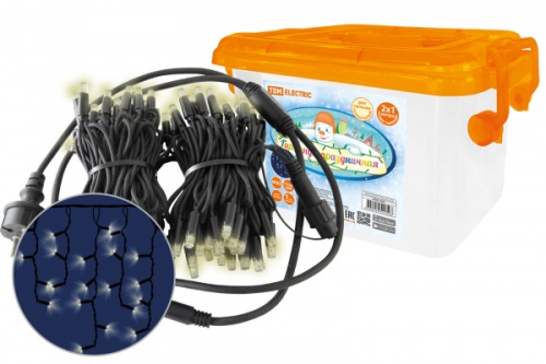 Гирлянда светодиодная Бахрома 2х1м, 152LED, 2700К, черный шнур, посл. подкл, IP65, 250 В, TDM | код SQ0361-0064 | TDM