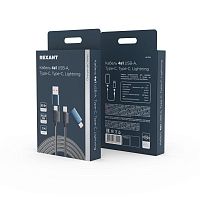 Кабель 4в1 USB-A Type-C Type-C Lightning 65Вт 1м нейлон. оплетка черн. Rexant 18-7094