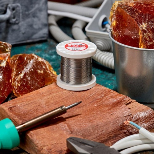 Припой с канифолью ПОС-61, 100г, 0,8мм, (олово 61%, свинец 39%), катушка | код 09-3170 | REXANT фото 2