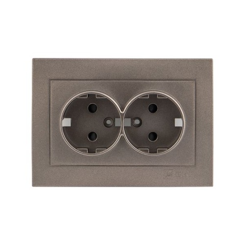Валенсия лицевая панель розетки 2-местной с/з 16А графит с защ, штор, PROxima | код ESR16-L-128-60 | EKF фото 2