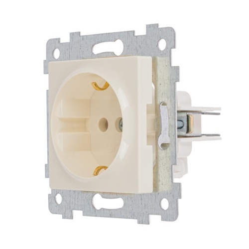 Аксиома Механизм розетки одноместной с заземляющим контактом скрытой установки РС16-453, слоновая кость | код 122002 | Кунцево-Электро