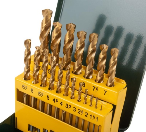 Набор сверл HSS по металлу, титановое покрытие, 19 шт. (1-10 мм), металлический бокс | код 34219 | FIT фото 5