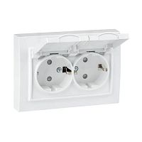 Минск Розетка 2-местная СП с/з с крышкой 16А белая с защ, штор, IP44 | код ERR16-129-200-44 | EKF