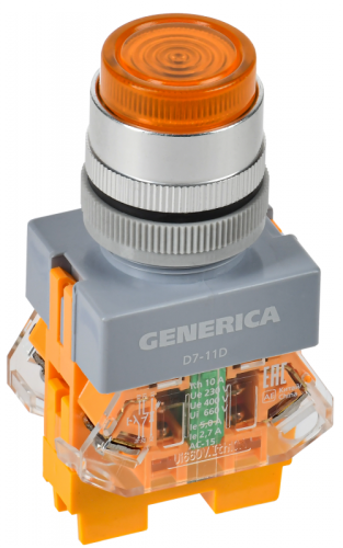 Кнопка D7-11D d=22мм 1з+1р с подсв. жел. GENERICA | код BBT50-11D-3-12-K05-G | GENERICA by IEK