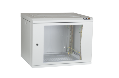 Шкаф настенный 19, 12U, стеклянная дверь, Ш600хВ599хГ600мм, цельносварной, серый | код TWC-126060-G-W-GY | TLK