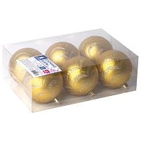 Шары елочные ЗОЛОТАЯ СКАЗКА, НАБОР 6 шт., пластик, 8 см, с золотистым рисунком, цвет золотистый | код 590890 | ЗОЛОТАЯ СКАЗКА