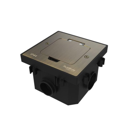 MultiDesk Лючок с розеткой 2К+З, 16А/250В, IP44 с монтажной коробкой для бетонных полов Античная латунь, тип MDK21 | код MDK21202BC | Systeme Electric фото 3