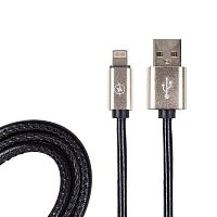 USB кабель для iPhone 5/6/7/8/X моделей, шнур в кожаной оплетке черный | код 18-4236-9 | REXANT