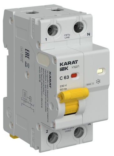 KARAT Устройство защиты от дугового пробоя c автоматическим выключателем 1P+N C 63A IEK | код KA-DP11-1-063-C | IEK