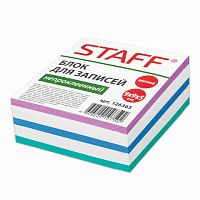 Блок для записей STAFF непроклеенный, куб 9х9х5 см, цветной, чередование с белым, 126365 | код 126365 | STAFF