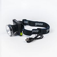 Фонарь налобный светодиодный LED 5 Вт 100 Лм модель GFL401 черный c Li-ion аккумулятором 3000 мАч диммируемый | код GF401 | GAUSS