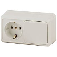 Блок розетка с выключателем Intro Quadro 2-701-02 горизонтальный 10(16)А-250В, IP20, ОУ, слоновая кость | код Б0053866 | ЭРА