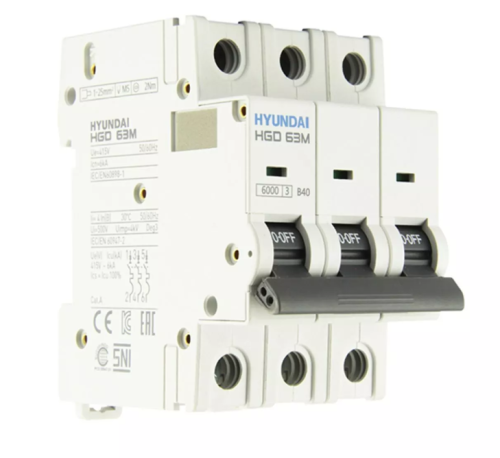 Автоматический выключатель HGD63-M 3PMBS0000C 00040 3 полюса, 40А, ток к.з. 6kA, хар-ка B (STANDARD) | код 13.04.000986 | HYUNDAI Автоматический выключатель HGD63-M 3PMBS0000C 00040 3 полюса, 40А, ток к.з. 6kA, хар-ка B (STANDARD) | код 13.04.000986 | HYUNDAI