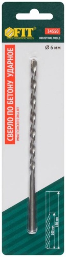 Сверло победитовое ударное, цилиндрический хвостовик (для бетона, кирпича) 6x150 мм | код 34550 | FIT фото 3