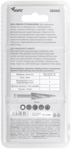 Сверло ступенчатое HSS по металлу, спиральный профиль, 9 ступеней, 4-12 мм | код 36365 | FIT фото 4