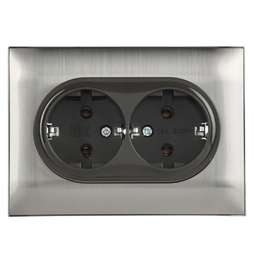SKANDY Розетка 2-местная с заземлением без защитных шторок 16А в сборе SK-R08N никель IEK | код SK-R21-16-K50-F | IEK фото 2