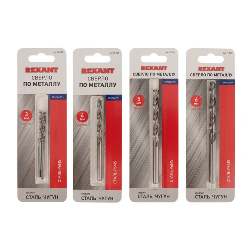 Набор сверл по металлу Слесарь Mini (P6M5) диаметр 3-4-5-6 мм (4 шт.) REXANT | код 91-0593 | REXANT