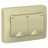 Розетка 2-м СП Blanca 16А IP44 250В с заземл. защ. шторки с крышкой беж. | код. BLNRS441127 | Schneider Electric