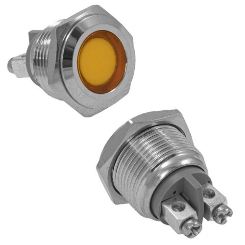 Индикатор антивандальный RUICHI GQ16F-Y, желтый, M16, IP65, никелированная латунь | код 114122 | Ruichi Индикатор антивандальный RUICHI GQ16F-Y, желтый, M16, IP65, никелированная латунь | код 114122 | Ruichi