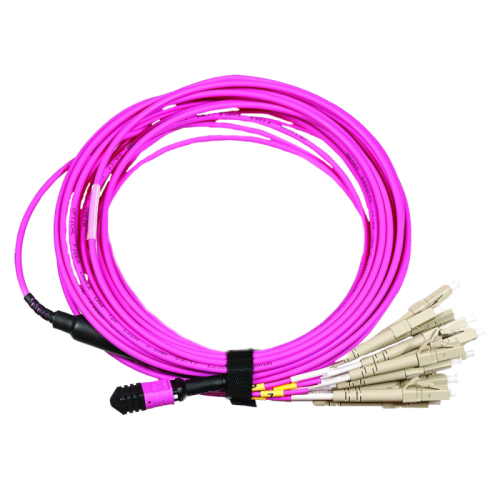 Сборка кабельная MPO-12LC, 12 волокон OM4, низкие потери, LSZH, 5 м, розовая | код LAN-12M-12LC/OM4-5.0 | LANMASTER