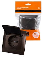 Розетка 2П+З 16А 250В IP44 с крышкой шоколад Лама TDM | код SQ1815-0526 | TDM