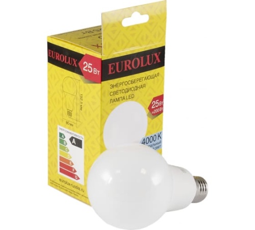 Лампа светодиодная LL-E-A80-25W-230-4K-E27 (груша, 25Вт, нейтр., Е27) Eurolux, , Шт | код 76/2/76 | EUROLUX