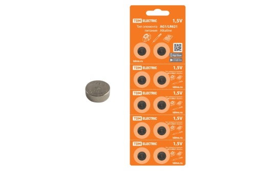 Элемент питания AG1/LR621 Alkaline 1,5V BP-10 TDM | код SQ1702-0045 | TDM Элемент питания AG1/LR621 Alkaline 1,5V BP-10 TDM | код SQ1702-0045 | TDM