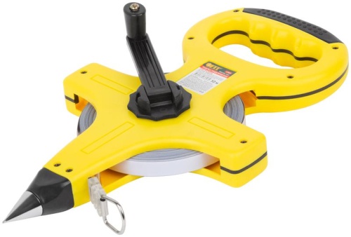 Рулетка геодезическая, стальная лента, желтый открытый пластиковый корпус, прорезиненная ручка 50 м | код 17803 | FIT фото 2 Рулетка геодезическая, стальная лента, желтый открытый пластиковый корпус, прорезиненная ручка 50 м | код 17803 | FIT фото 2