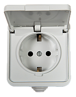 Розетка одинарная с заземлением с крышкой AQUA белая полугерметичная 3112 IN HOME | код 4690612000459 | IN HOME