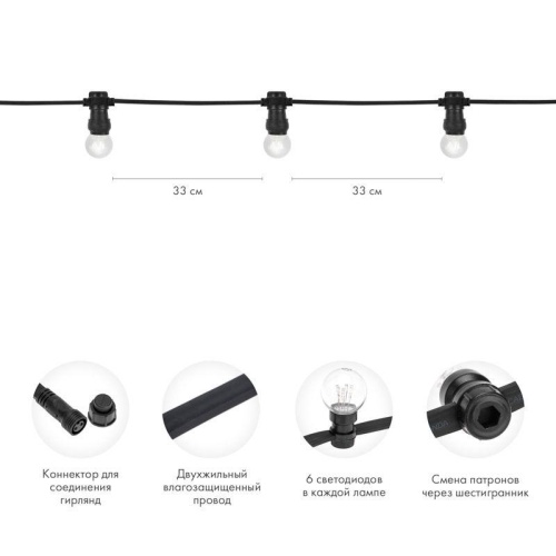 Набор Белт-Лайт 10 м, черный каучук, 30 ламп, тёплый белый, IP65, соединяется | код 331-326 | Neon-Night