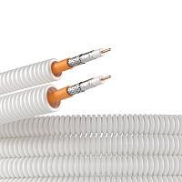 Элетротруба из ПЛЛ не содержит галогенов, гибкая гофрированная д. 20 мм, цвет белый, с коаксиальным кабелем SAT нг(А)-HF, 50 м | код 8VE82050HF | DKC