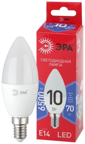 Лампа светодиодная ECO LED B35-10W-865-E14 R (диод свеча 10Вт холодн. E14) (10/100/3500) | Код. Б0045337 | ЭРА