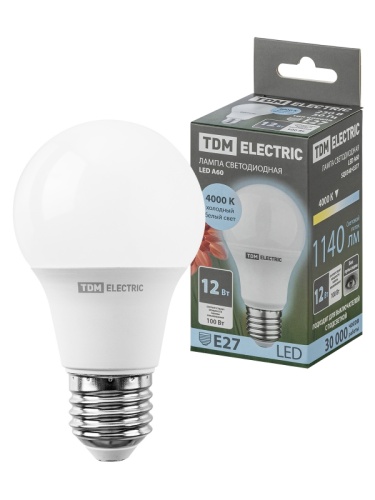 Лампа светодиодная А60 12 Вт, 230 В, 4000 К, E27 TDM | код SQ0340-0377 | TDM Лампа светодиодная А60 12 Вт, 230 В, 4000 К, E27 TDM | код SQ0340-0377 | TDM