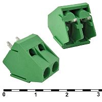 Винтовой клеммный блок RUICHI DG103-5.0-2 на 2 клеммы M2.5, шаг 5 мм, угловой 45°, 6 А, 26-18 AWG | код 81055 | Ruichi