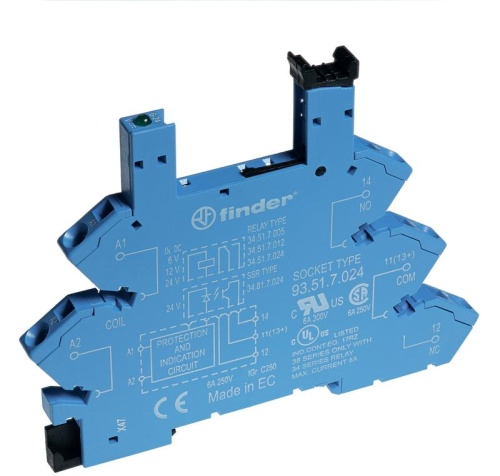 Розетка с безвинт. клеммами (пружинный зажим) для реле 34 серии 24В AC/DC в комплекте пластик. клипса LED | код 93510024 | FINDER Розетка с безвинт. клеммами (пружинный зажим) для реле 34 серии 24В AC/DC в комплекте пластик. клипса LED | код 93510024 | FINDER