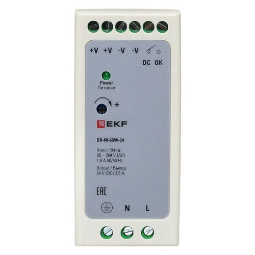 Блок питания на дин рейку 60Вт,Uвх ~ 220 В AC m, Uвых - 24 В DC постоянного тока | код DR-M-60W-24 | EKF фото 4