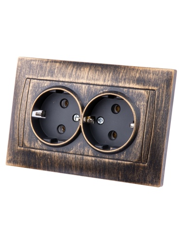 Розетка двойная 2П+З 16А 250В старинная бронза Лама TDM | код SQ1815-0766 | TDM