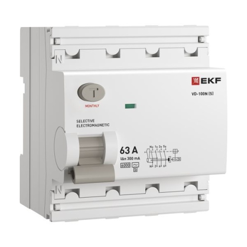 Выключатель дифференциального тока ВД-100N (S) 4P 63А 300мА тип AC эл-мех 6кА PROXIMA EKF | код E1046MS63300 | EKF Выключатель дифференциального тока ВД-100N (S) 4P 63А 300мА тип AC эл-мех 6кА PROXIMA EKF | код E1046MS63300 | EKF