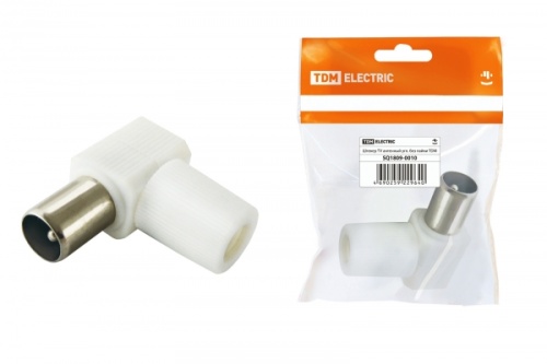 Штекер TV антенный угл. белый без пайки, инд. упаковка TDM | код SQ1809-0010 | TDM