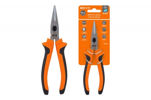 Длинногубцы (тонкогубцы), с двухкомпонентными рукоятками,CR-V сталь, 160 мм, серия Алмаз TDM | код SQ1011-0202 | TDM