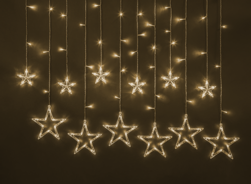 Гирлянда новогодняя светодиодная NGF-D025-02 бахрома звезды WW 138 2.5х0.6м IP20 TR | код 93679 | Navigator Group
