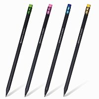 Карандаш чернографитный BRAUBERG, 1 шт., Black Wood, НВ, черное дерево, c резинкой ассорти, черный корпус, заточенный, 180629 | код 180629 | BRAUBERG