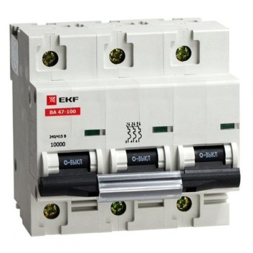 Автоматический выключатель ВА 47-100, 3P 40А (D) 10kA EKF | код. mcb47100-3-40D | EKF 