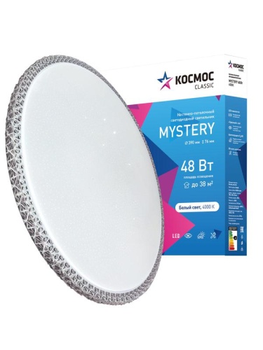 Светильник светодиодный ДБО-48 Вт настенно-потолочный MYSTERY 230В 4000K 3120Лм 390x76мм серебро | код KCMist48W_4000 | КОСМОС