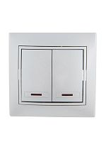 Выключатель 2-кл. СП Мира 10А IP20 с подсветкой со вставкой сер. метал. LEZARD 701-1010-112